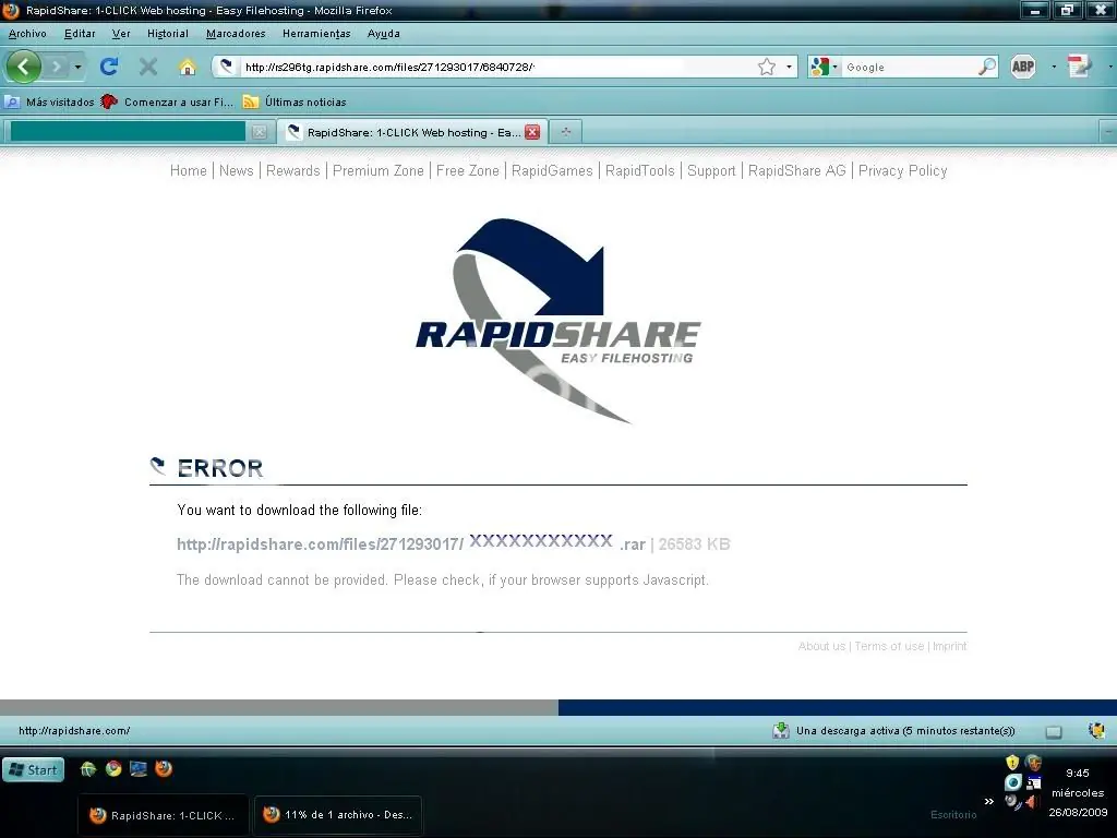Error Javascript en Rapidshare