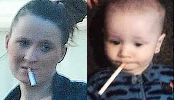 un bebe con un cigarrillo en facebook?