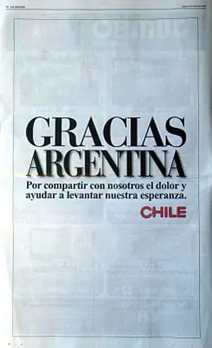 Chile agradece a Argentina la ayuda