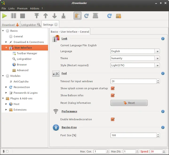 Tema “Humanity” para Jdownloader