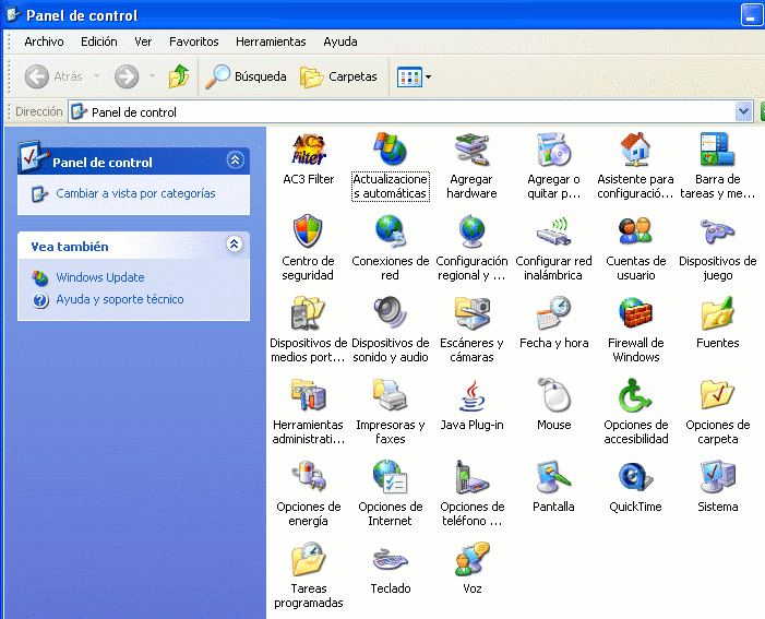 Imformacion del Panel de Control