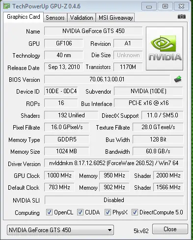 nvidia geforce gts 450