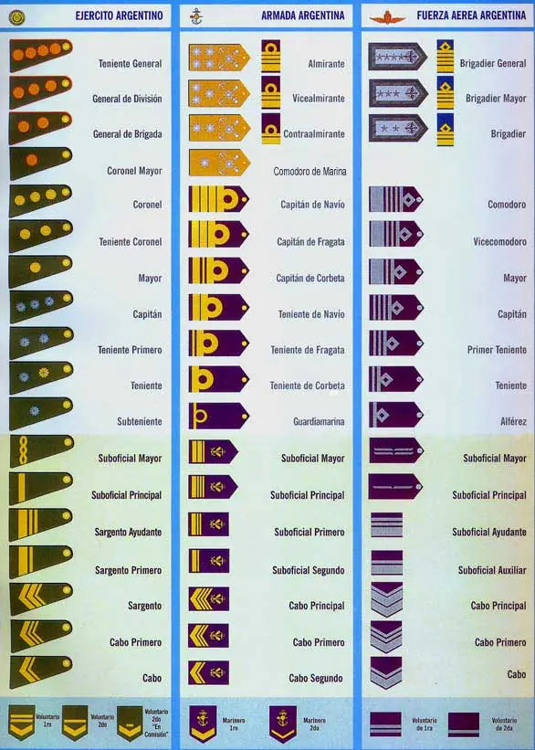 Grados dentro de las fuerzas y sus correspondencias