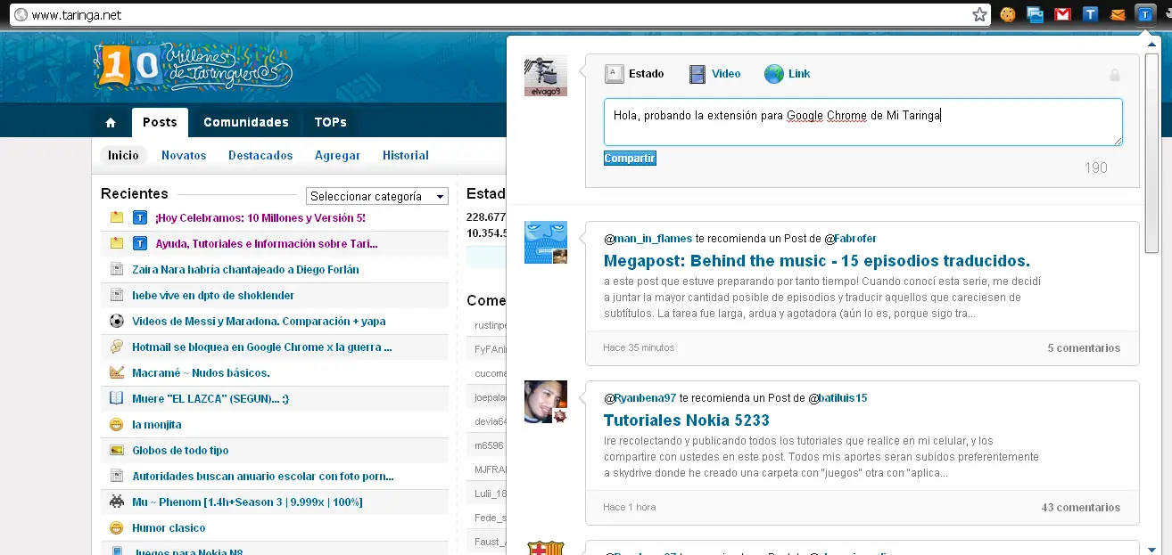 Mi Taringa en Google Chrome extensions