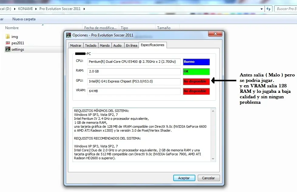 Solucion al problema con GPU y VRAM en PES 2011