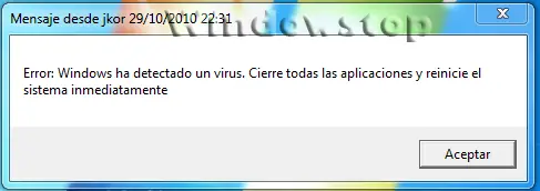 falso mensaje de virus