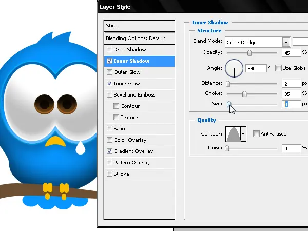 El pajaro de Twitter en Photoshop
