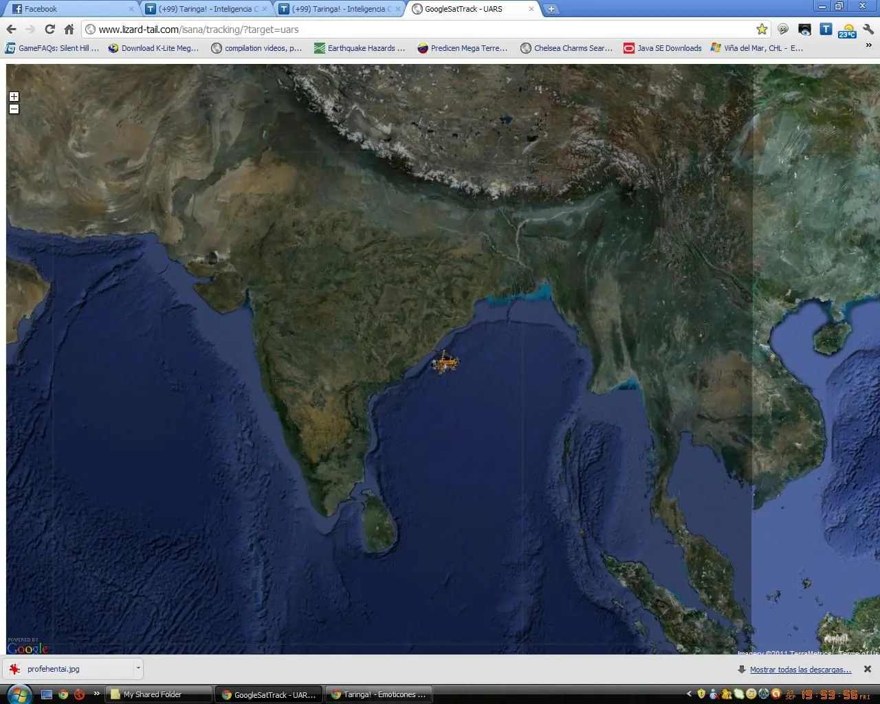 Vista e ubicacion a tiempo real del satelite UARS