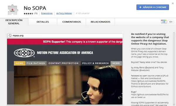 No SOPA: Extensión para Google Chrome
