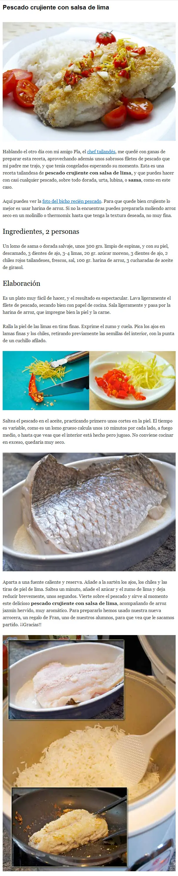 Receta de pescado crujiente con salsa de lima