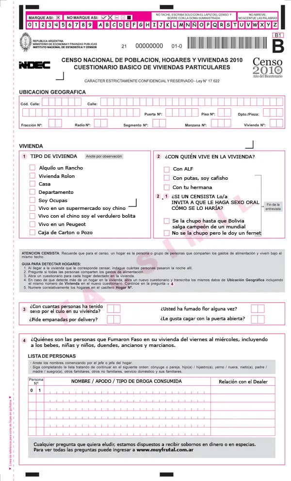Verdaderas preguntas del Censo 2010