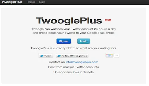 TwooglePlus, publica de Twitter a Google+