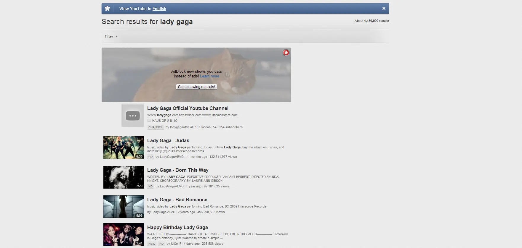 Adblock mostrando gatos