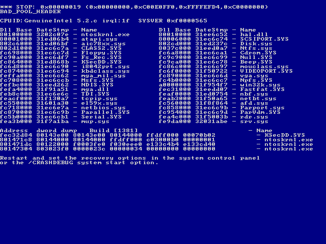 Pantallazos Azules (BlueScreenOfDeath (BSOD) )