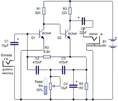 Circuitos para guitarra eléctrica con efecto wha wha y fuzz