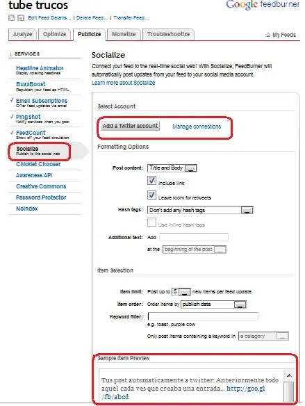Envia tus post a twitter y facebook por feedburner