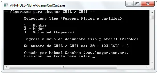 Obtener N° de Cuil/Cuit sin Internet y con solo en D.N.I