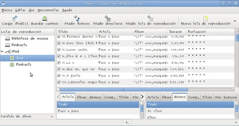 Gestionando nuestro iPod con GTKPod