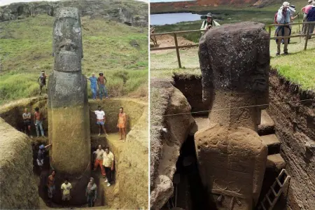 Las cabezas Moáis, Isla Pascua tienen cuerpos y brazos