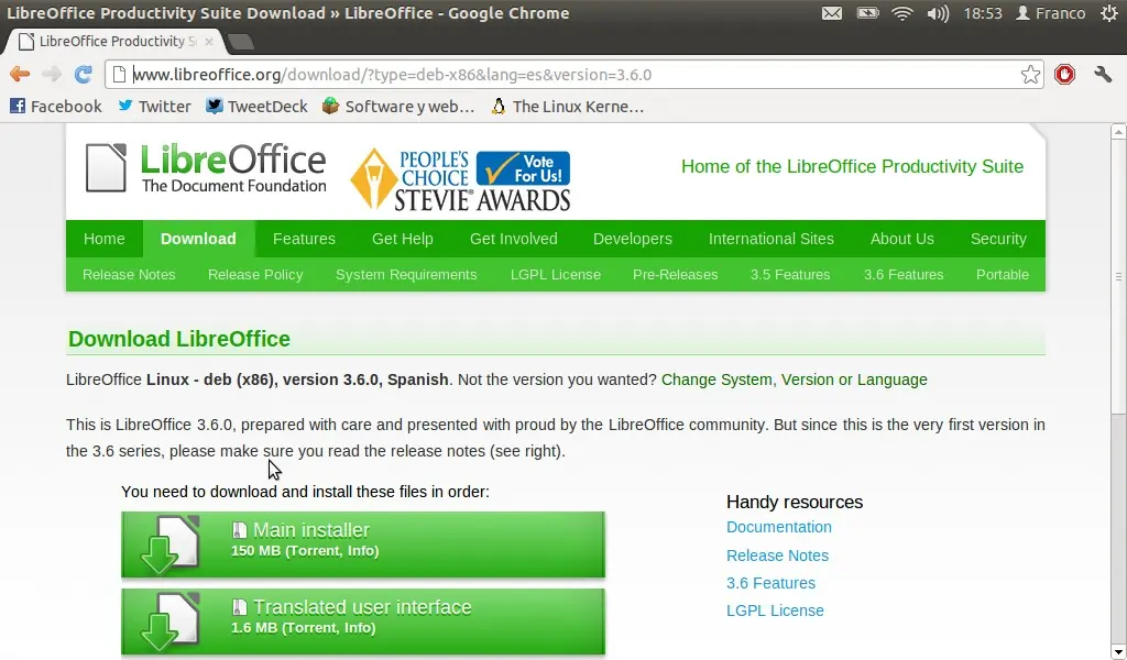 Instalar LibreOffice 3.6 en Ubuntu