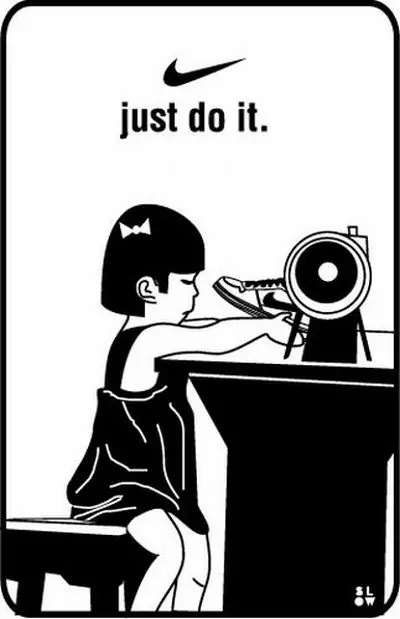 Just do it - Miren como fabrican las nike - imagen satirica