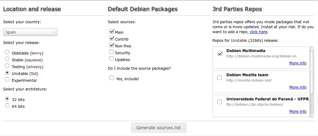 Debian Sources List Generator