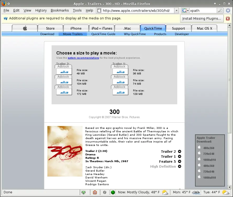 Descargar trailers (Inclusive HD) de apple.com