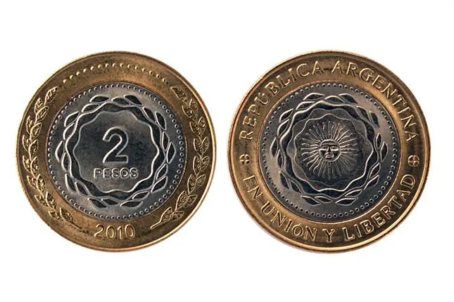 Moneda de 2 pesos en argentina