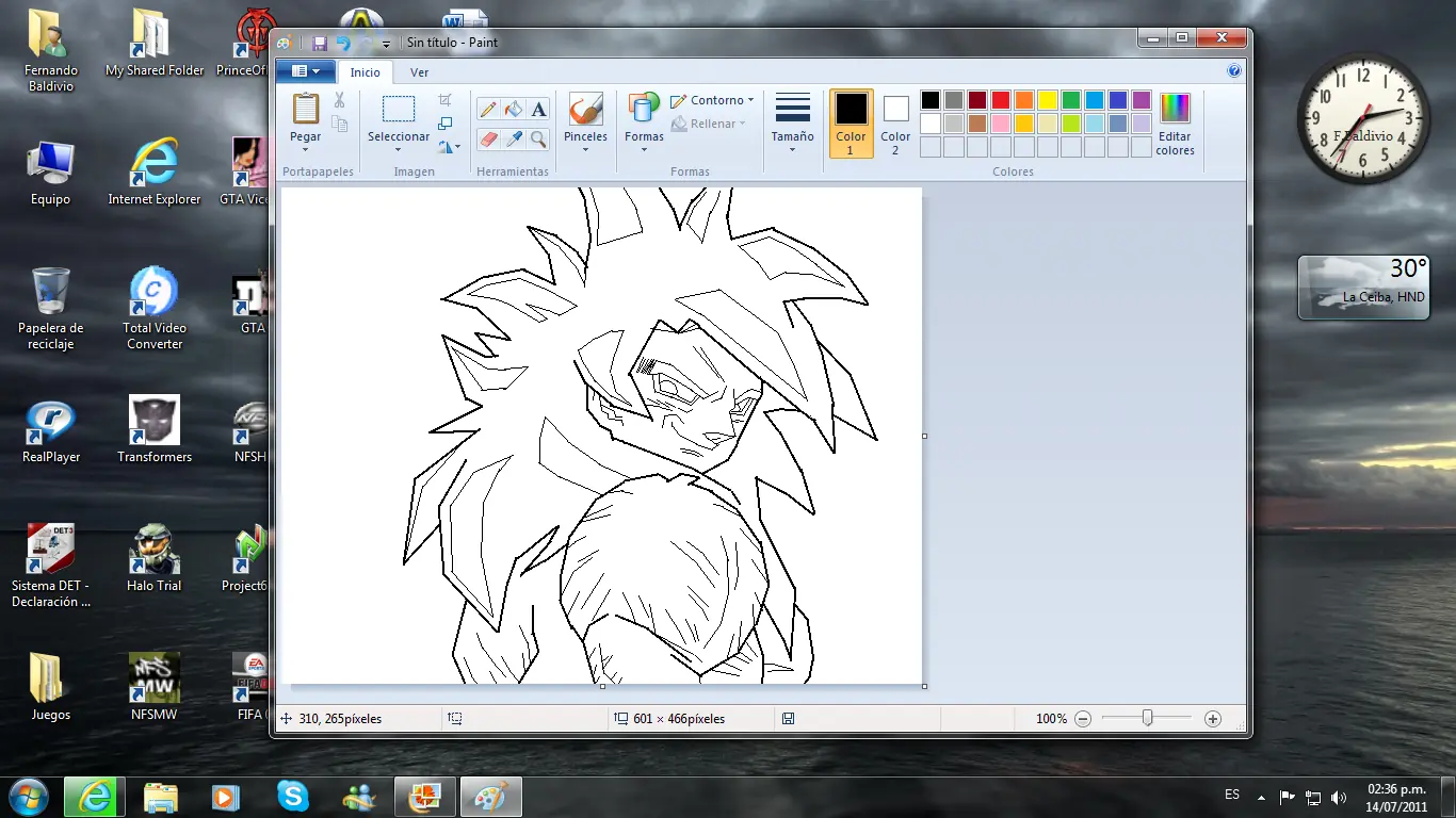 Mi Dibujo de Goku Fase 4 en Paint