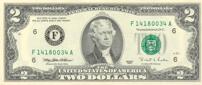 Billetes de 2 dolares. Los billetes de la suerte