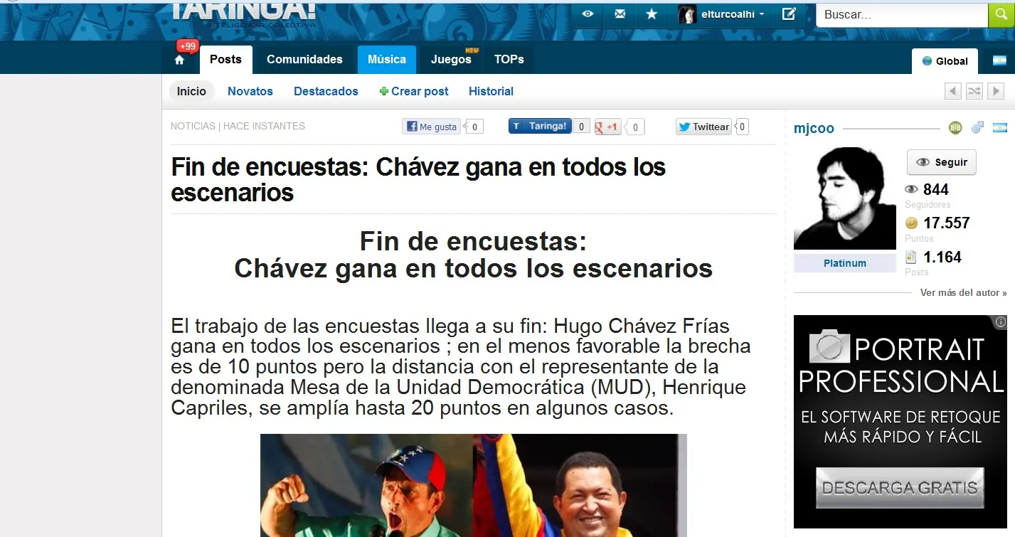 Dicen que Chavez gana