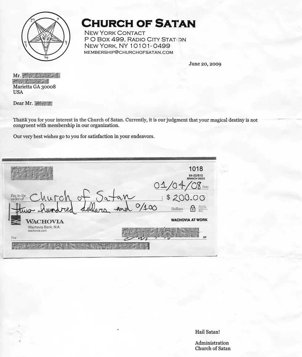 Lo Rechaza la Iglesia Satanica