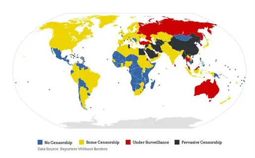 Este es el mapa de censura de Internet a nivel mundial