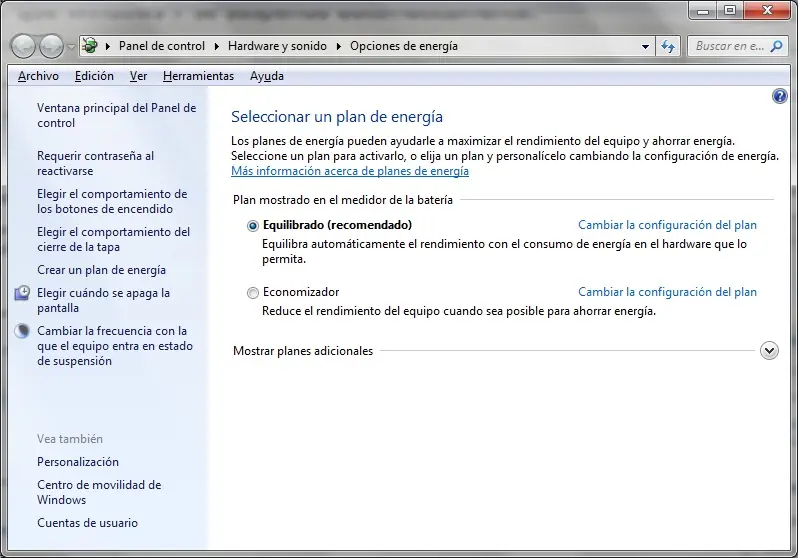Evitar que Windows 7 se suspenda automáticamente