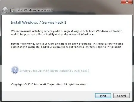 Service Pack 1 para Windows 7 (activar/desactivar)