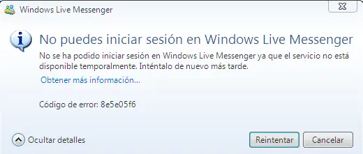Solucion a error 8e5e05f6 en Windows Live Messenger