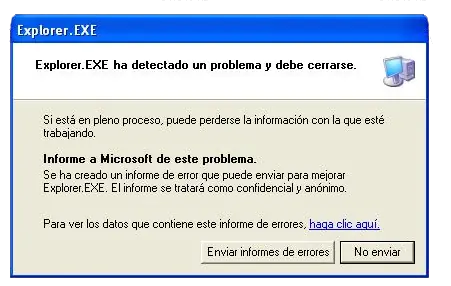 Explorer.EXE ha detectado un problema y debe cerrarse