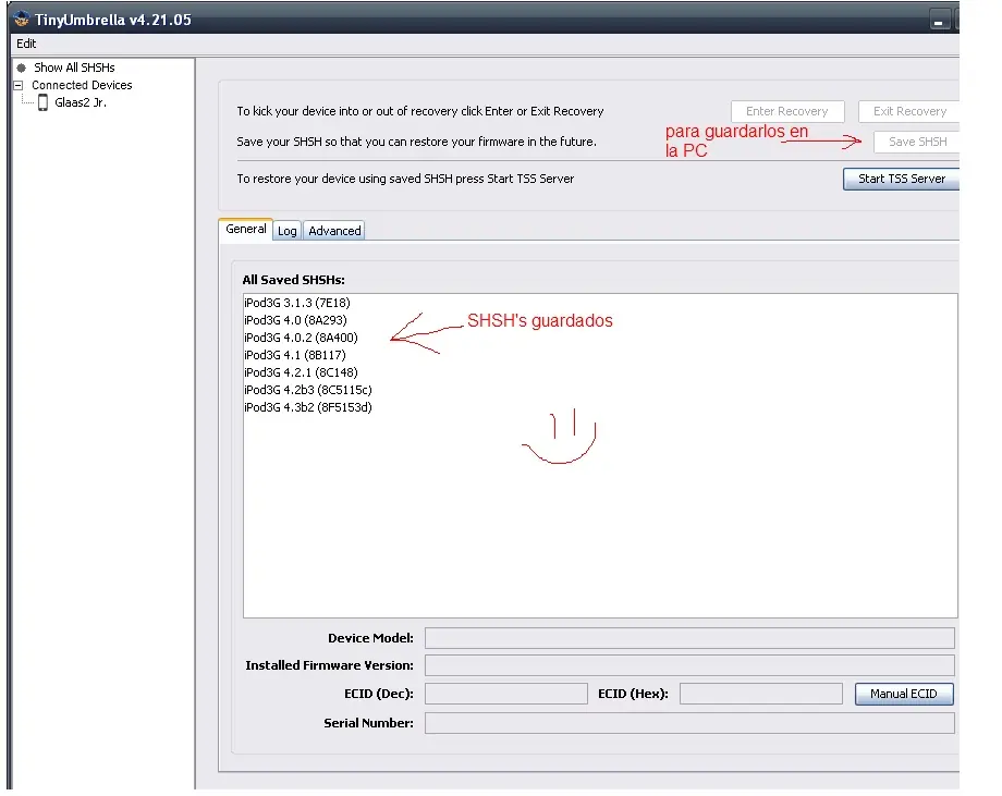 como usar tinyumbrella para downgrade o restaurar un ipod.