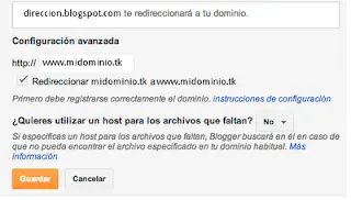 Como configurar un dominio .tk en Blogger