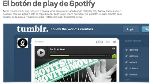Spotify Play Button, agregale a tu blog musica de Spotify