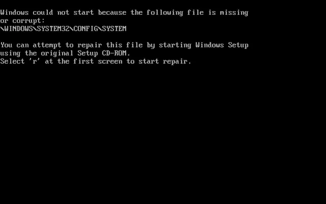 Solucion a Falta archivo Windows System32 Config System