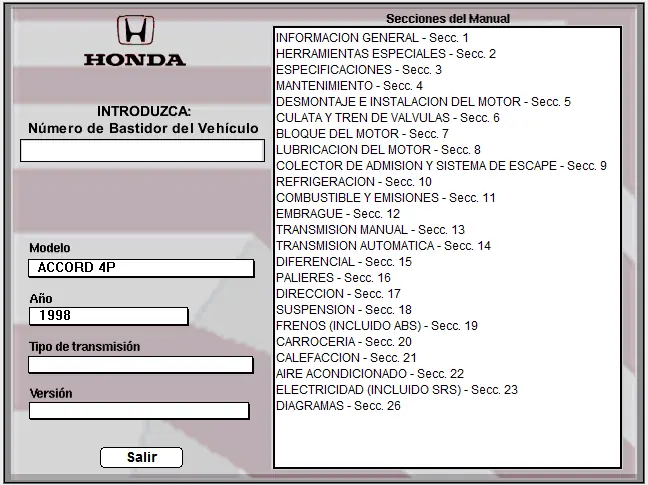 Manual electrónico de taller Honda ACCORD: '93,'98,'99[MEGA