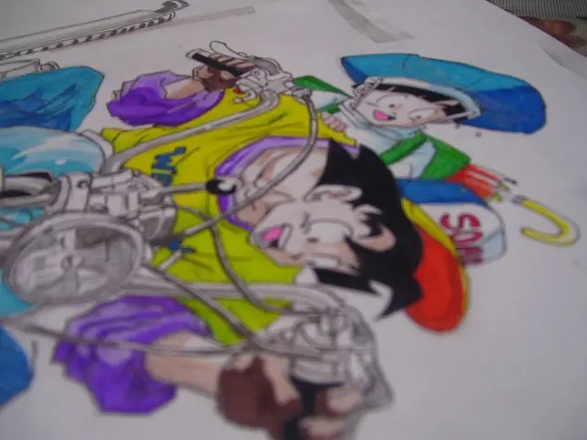 Dibuje a Goku arriba de un coso con patas