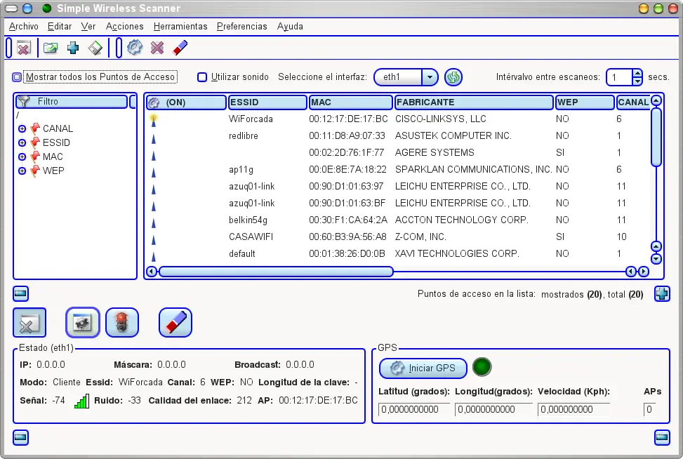 SWScanner detección de redes inalámbricas