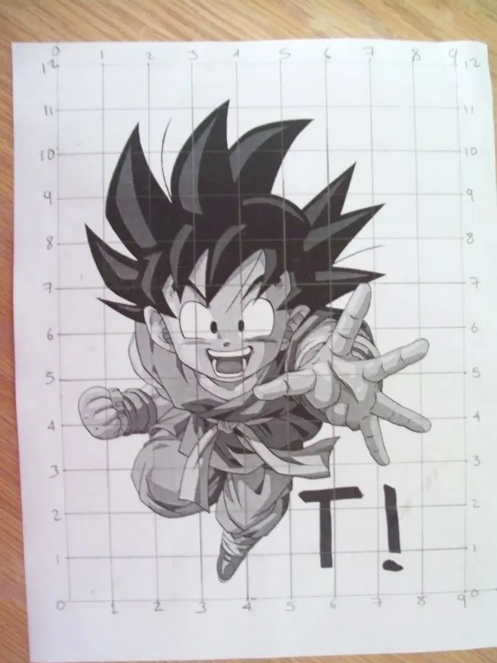 Goku paso a paso dibujo a cuadrícula