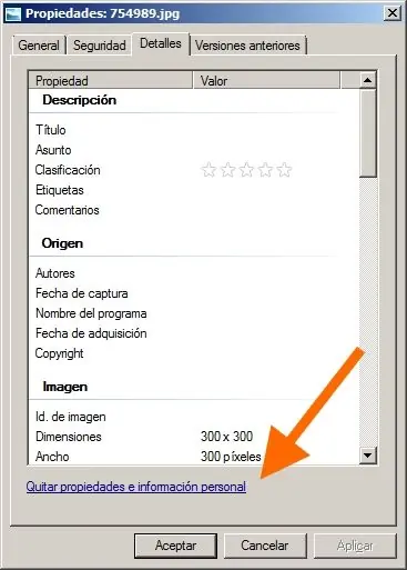 Eliminar metadatos de documentos, fotos y otros en Windows 7