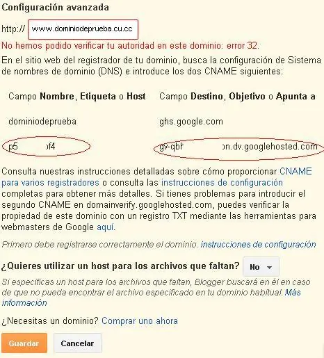 Dominio cu.cc en Blogger