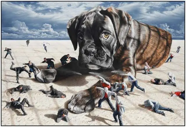 Pinturas surreales de Joel Rea (un mundo de grandes perros)