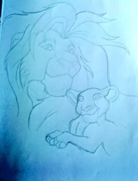 el rey leon dibujado y pintado a lapices de colores