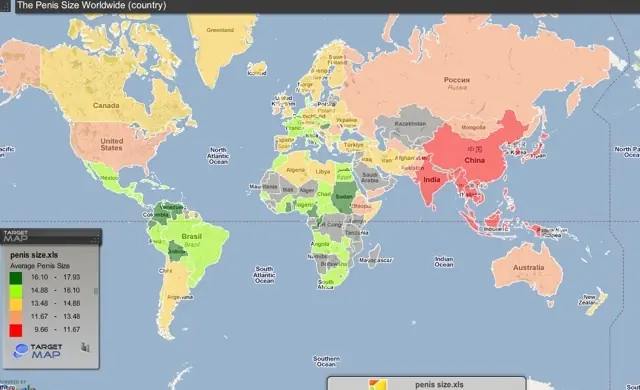 Mapa mundial de penes. Ecuador primero, Chile último.